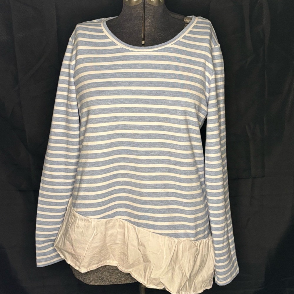 🦋New Directions🦋 Blue Striped Ruffle Top